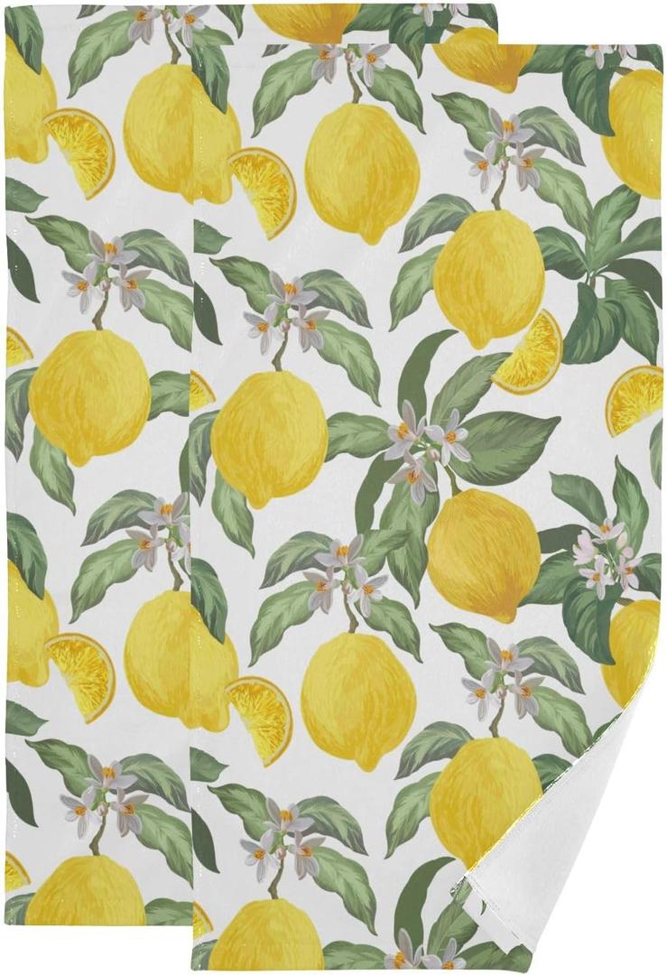 Lemon Hand Towels for Bathroom Set of 2 Tropical Fruit Yellow Summer Ripe Lemons Branches Decorative Bath Hand Towel Soft Absorbent Kitchen Dish Spa Yoga Guest 14.4"x28.3"