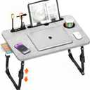 Laptop Desk for Bed Height Adjustable, Lap Bed Table with USB/Storage Drawer/Cup Holder/Tablet Stand/Book Shelf, Foldable Breakfast Tray Portable for Reading Writing, Sofa & Floor, Light Stone Texture