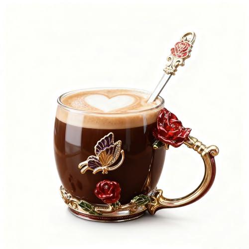 Guon-Wuvl Stocking Stuffers For Women Mom Perfect Christmas Valentines Day Gifts Glass Enamel Coffee Tea Mug Birthday Presents For Her Girlfriend Wife From Daughter Son (Rose Red Coffee Cup, 11 OZ)