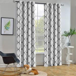 Melodieux Moroccan Fashion Room Darkening Blackout Grommet Curtain for Living Room/Bedroom, 52 by 72 Inch, Off White/Grey (1 Panel)
