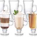ZENFUN Set of 6 Irish Coffee Mugs, 8 Oz Glass Footed Espresso Cups with Handles, Clear Goblet Mugs Glasses for Coffee, Latte, Cappuccino, Smoothie, Hot&Cold Beverage