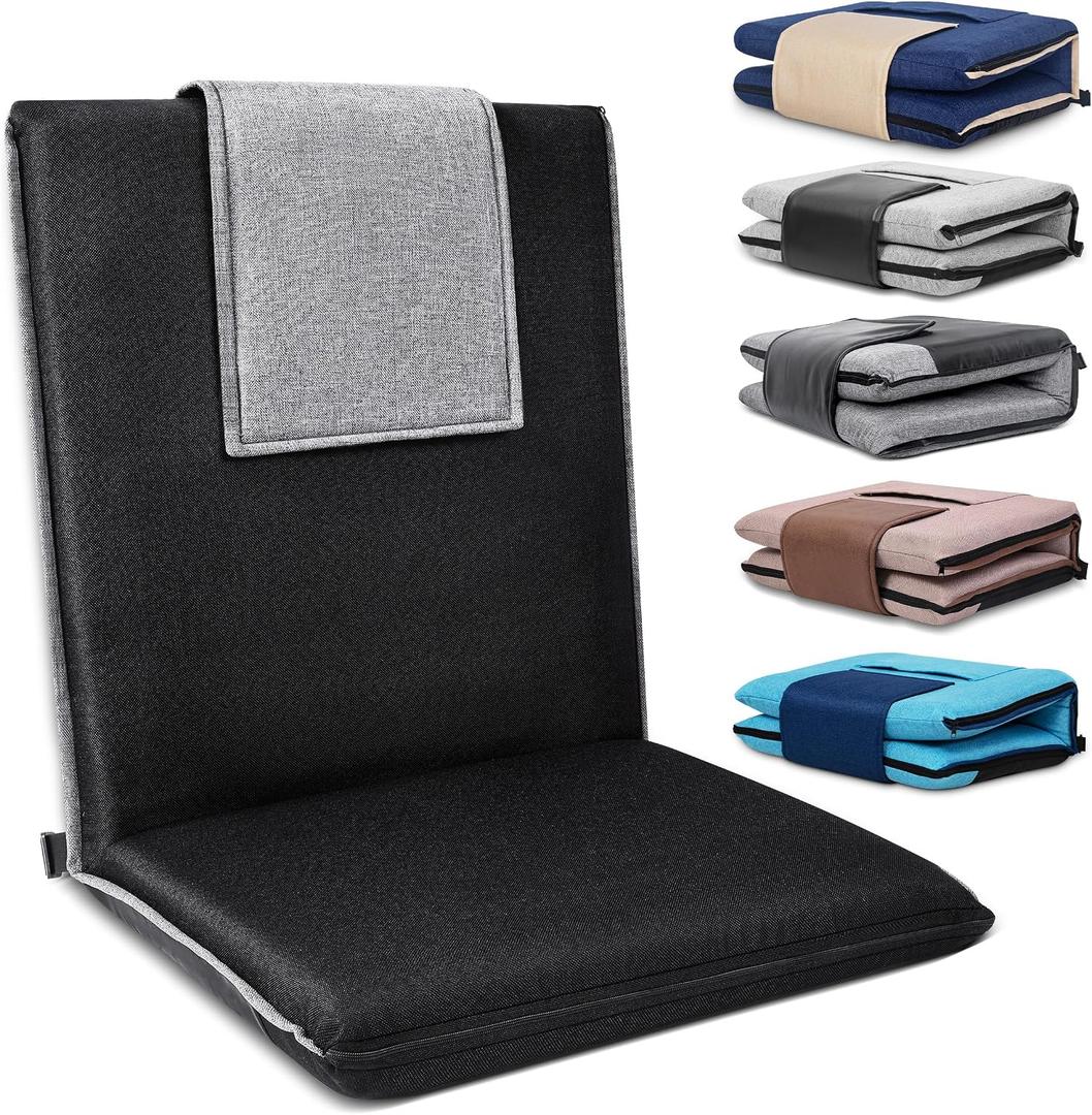 Floor Chair with Back Support 14-Position Adjustable Floor Chair Portable Ground Seating for Adults & Kids Foldable Meditation Seat with Japanese KOYO Bearings & Washable Linen Cover (Black), 17.32 in x 34.25 in x 2.75 in