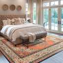 8x10 Area Rug for Living Room, Machine Washable Non-Slip Orange Rust Vintage Large Area Rug for Living Room Dining Room, Distressed Floral Western Rustic Carpet, Low Pile Rug