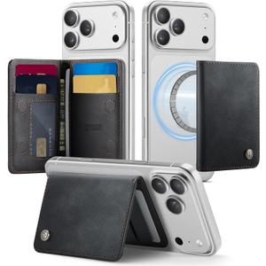 Slim PU Leather RFID Magnetic Wallet for Men and Women, Minimalist Magnet Card Holder Phone Wallet Compatible with Magsafe for Apple iPhone 17 16 15 14 13 12 Series, Retro Black