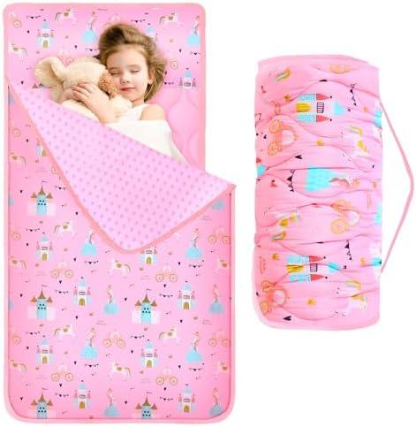 Oudain Nap Mat for Preschool Toddler Nap Mat with Removable Pillow and Blanket 55'' x 29'' Extra Large Sleeping Bag Roll up Kid Slumber Bag for Boy Girl for Kindergarten Daycare Camp
