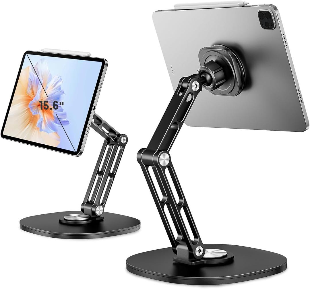 OHLPRO Universal Magnetic iPad Stand for Desk, Foldable Tablet Holder with 360 Rotation, Aluminum Desktop Mount for iPad/Tablet/Monitor up to 18.5", Office Desk Accessories Men/Women Gifts