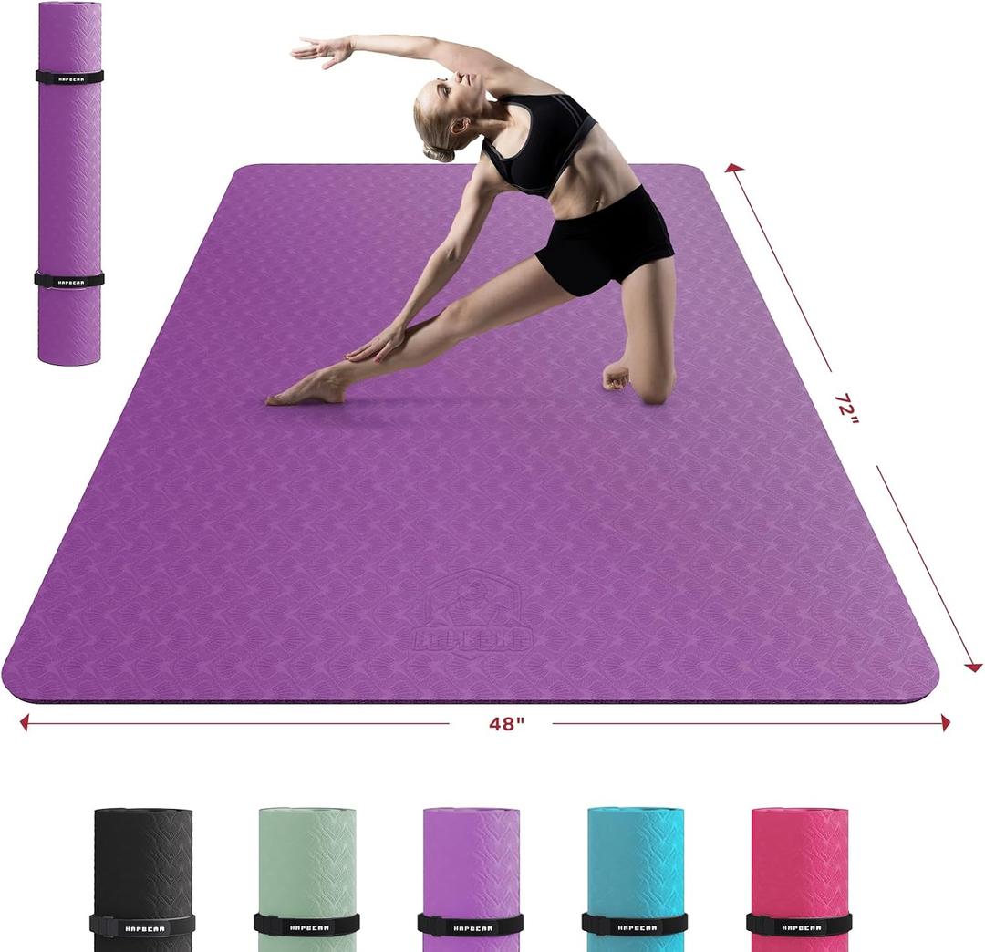 HAPBEAR Extra Large Yoga Mat 72"x48"x6mm (1/4 inch), Non-Slip, Durable,Thick Wide Exercise Mat for Home Workouts, Yoga, Pilates, Stretching Floor & Fitness Workouts