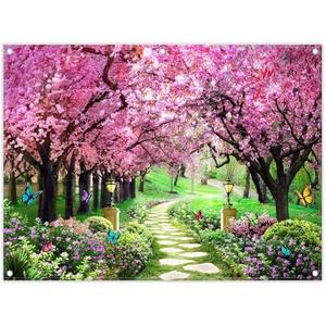 YCUCUEI 8X6ft Spring Scenery Photography Backdrop Garden Flowers Tree Path Landscape Women Kids Party Decorations Wedding Newborn Photo Booth Banner