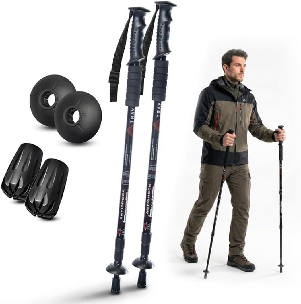 Collapsible Trekking Poles for Hiking & Walking | Telescoping Hiking Sticks with Tungsten Tip | Adjustable Height for All Trekkers | Durable Aluminum Poles, 53 inches