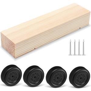 Pinkunn 9 Pcs/ 1 Sets Pinewood Car Kit Wooden Derby Race Cars, Includes 1 Pine Block, 4 Wheels, and 4 Metal Axle Pins for DIY Crafts Car Toys