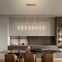 Dining Room Chandelier, 45inch Gold linear light fixture with Glass Shades | Adjustable Height, 8-Lights Modern Gold Chandelier,Farmhouse Pendant Kitchen Island Lighting Dimmable