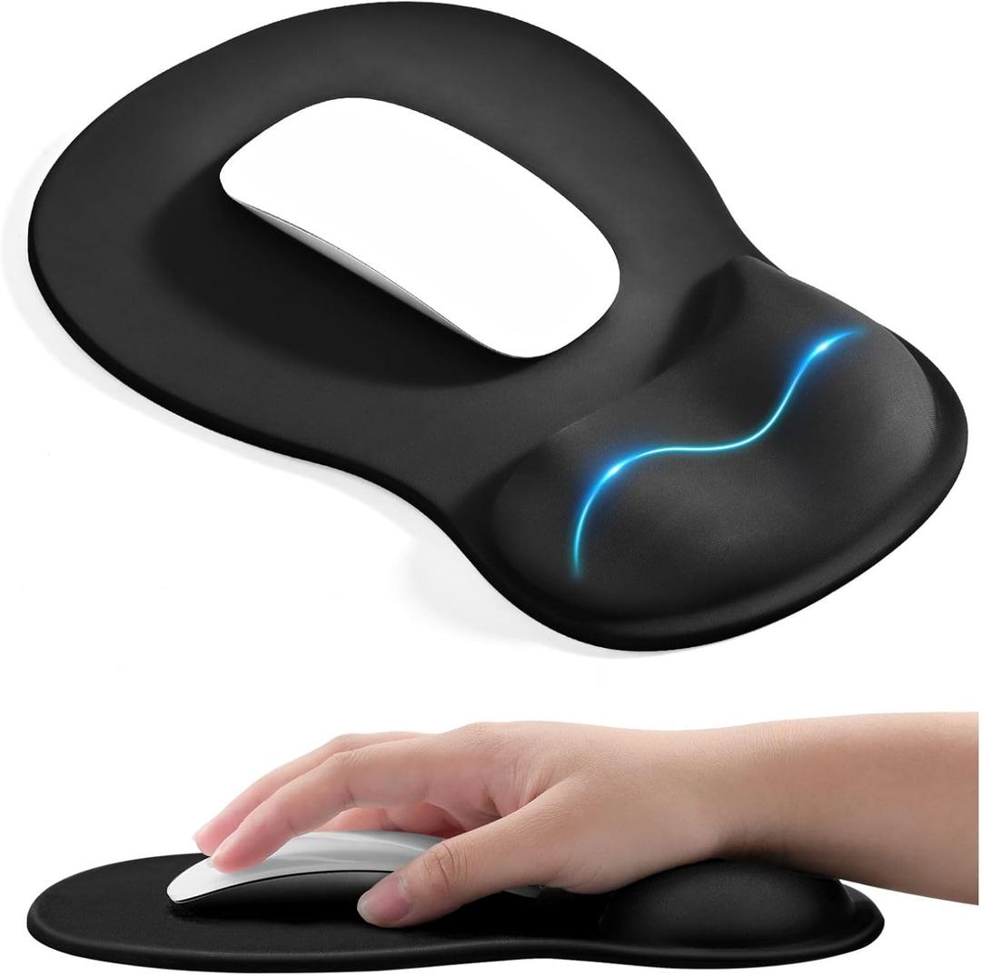 EooCoo Ergonomic Mouse Pad with Gel Wrist Rest Support Middle Concave Design, Relieve Wrist Pain Mousepad, Non-Slip Base for Laptop, Computer, Office Desk Accessories, Carpal Tunnel Syndrome (Black)