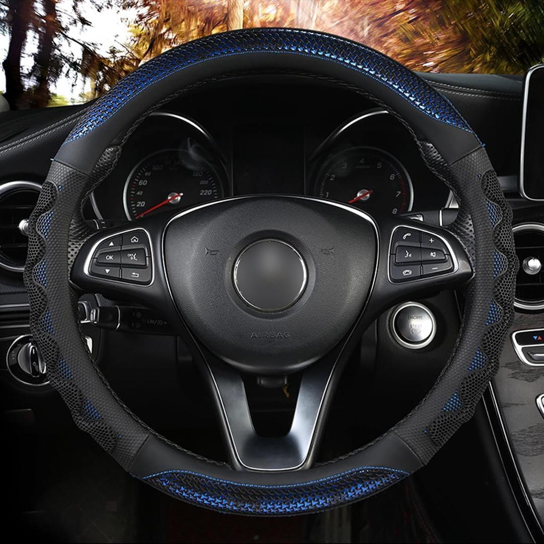 XHRING Car Steering Wheel Cover for Ford Fusion Mustang Bronco/Bronco Sport Ranger Maverick Edge Explorer Escape Focus XL XLT Lariat Sport Limited Hybrid Platinum Se Sel St Raptor Base Accessories