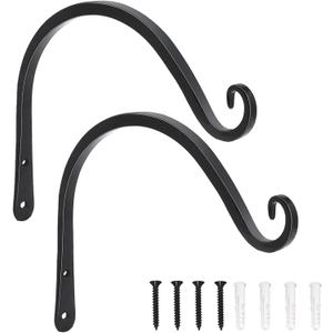 LOOGI Hanging Plant Bracket, Wall Hook Plant Hanger Decorative Hooks for Indoor Planter Lantern, Outdoor Bird Feeder Wind Chime, 2 Pack Black (8 Inch C)