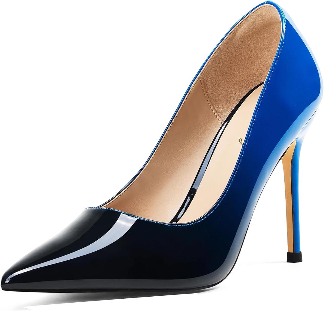 Elisabet Tang High Heels, Womens Pointed Toe Slip on Stilettos Party Wedding Pumps Basic Shoes (Blue)