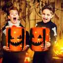 Sadnyy 3 Pcs Halloween Trick or Treat Bags Light up for Kids Pumpkin Candy Bucket LED Halloween Treating Baskets Reusable Goody Tote Bag for Party Favor Supplies(Orange)