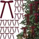 24 Pcs Velvet Bows for Christmas Tree Vintage Ribbon Bows for Crafts Garland Home Coquette Wedding Birthday Decor(5 x 7 Inch,Width of 5/8",Burgundy)