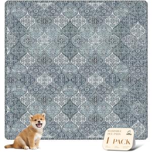 nunubaby Washable Pee Pads for Dogs, Stylish, Non-Slip and Leak-Proof Pee Pads. Reusable Potty Pads for Dogs for Crates and Floors.(Blue/Multi, 72" x72" )