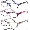 Kerecsen Reading Glasses 5 Pairs Fashion Ladies Readers Spring Hinge with Pattern Print Eyeglasses for Women (+1.50)