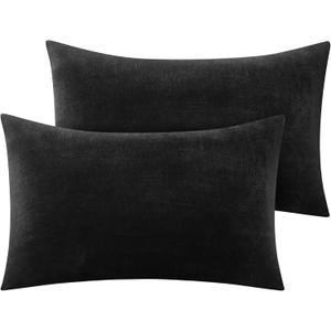BEDELITE Flannel King Size Pillow Cases Set of 2, Super Soft Fleece Pillowcases with Zipper for Bedroom, Sofa, Couch,Luxury Cozy Fuzzy Velvet Pillow Shams for All Seasons(20x36 Inches,Black)