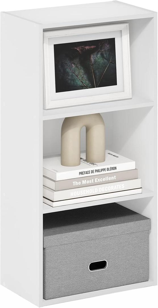 Furinno Luder 3-Tier Open Shelf Bookcase, White, 3-Tier, 9.3 x 16 x 31.4
