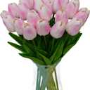 20pcs Pink Tulips Artificial Flowers 13 Inch PU Fake Flowers Fake Tulips for Mother's Day Easter in Home Kitchen Wedding Dining Table Decorations