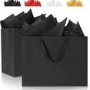 Argivean Extra Large Black Gift Bags: 2pcs 16x6x12 Inch Gift Bags With Handle For Birthday Wedding Party Business (With Black Tissue Paper)