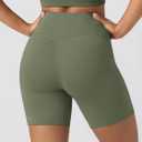 ODODOS Cloud Feeling Crossover Biker Shorts with Back Pocket for Women, 6" Inseam V High Wasit Lounge Yoga Shorts, Dark Olive, Medium