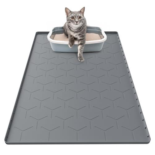 Garoopion Cat Litter Box Mat, Large 34" X 22" Cat Litter Mat, Waterproof Silicone Pad for Floor, Dark Gray