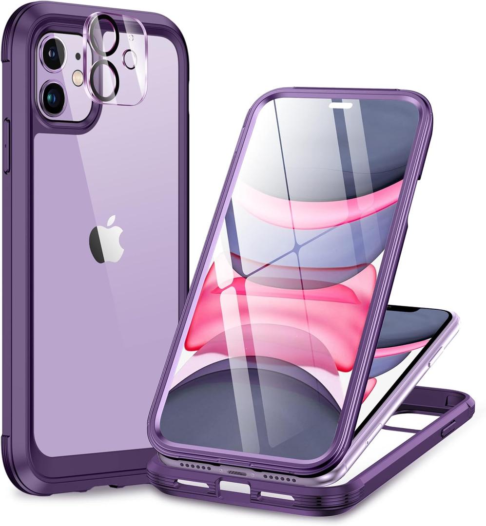 Miracase Glass Series for iPhone 11 Case [with Camera Lens Protector] Full-Body Rugged Bumper Case with Built-in 9H Tempered Glass Screen Protector Compatible with iPhone 11 6.1 inch, Purple (iPhone 11 6.1", Purple)