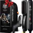 Heated Ionic Hair Straightening Brush for Men - 5 Temperature Settings, Anti-Scald, Beard Shaper & Travel Bag