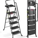 HBTower 5 Step Ladder, Folding Step Ladder with Handrails & Tool Tray | Step Ladder with Wide Anti-Slip Pedal for Home and Kitchen, 330lbs