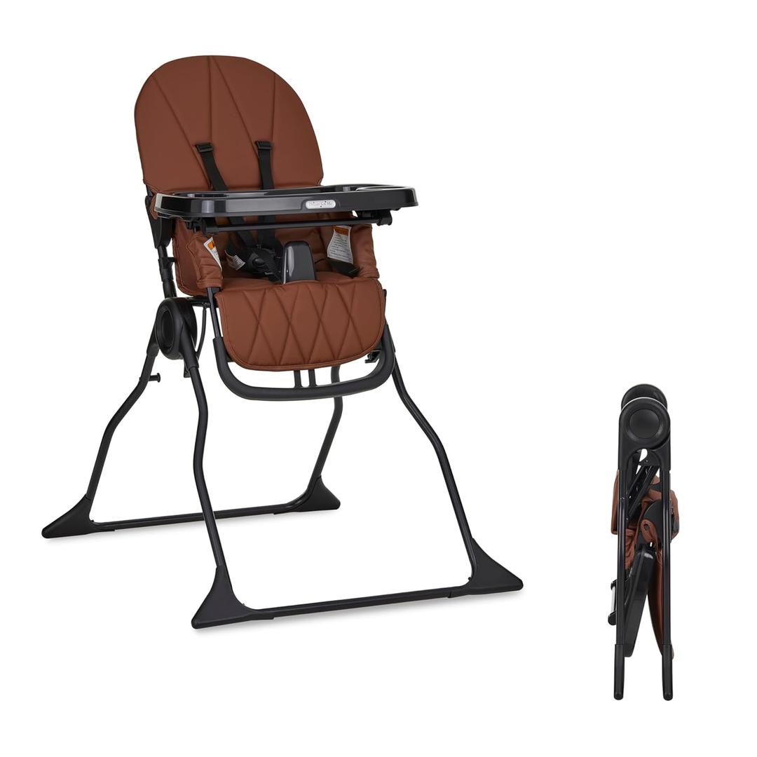 Dream On Me Snack and Stow Highchair | Adjustable Feeding Chair with Removable Tray, Lightweight, Foldable Design, Easy to Clean, Perfect for Toddlers & Infants, Cognac 