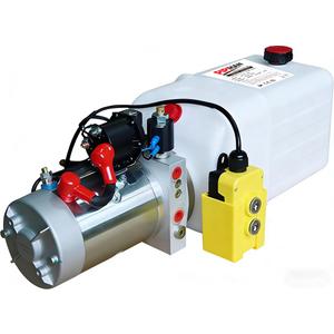Double Acting 6 Quart Hydraulic Pump Hydraulic Power Unit 12V DC Hydraulic Pump (Plastic Oil Reservoir Double Acting 3200 PSI) SAE#6 Connector for Dump Trailer Car Lifting
