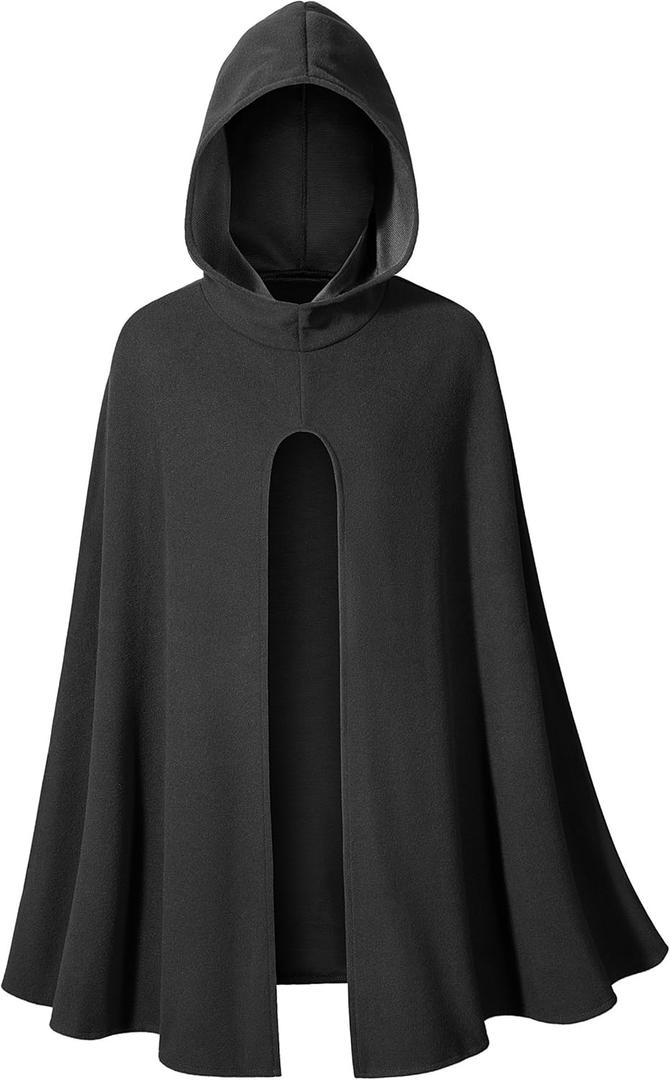 Kids Medieval Renaissance Hooded Cloak Costume Boys Girls Cape Archer Hunter Ranger Wizard Robe Cosplay (Medium, Black)