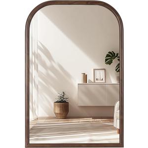 20"x30" Arch Wall Mirror for Bathroom, Living Room, Bedroom, Entryway - Wood Grain Finish Frame, Tempered Glass, Wall Mounted Vanity Mirror, Rustic Brown (30"L x 20"W)