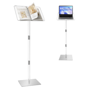 Podium Stand, Lecterns & Podiums, Acrylic Adjustable Angles with Metal Base, Podium for Church, Weddings, Classroom, Speech, 15" L x 11" W x 52" H (Clear)