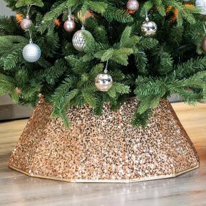 Blissun Christmas Tree Collar, Sequin Christmas Tree Skirt, Foldable Tree Ring, Xmas Tree Stand Base Cover for Christmas Tree Decoration, Champagne
