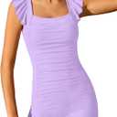 Girls Swimsuit Ruffle Girl One Piece Bathing Suit Solid Swimsuits Ruched Sleeveless Girls' Swimwear for 7-18 Years (Purple)