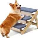 VEVOR Wood Pet Stairs, 3-Step Dog Stairs for Beds, Sofa & Cars, 150lbs Load Capacity, Floded Flat Design, Stable & Sturdy Cat & Dog Step Ladder for Small Medium Large Older Pet Puppy Essentials