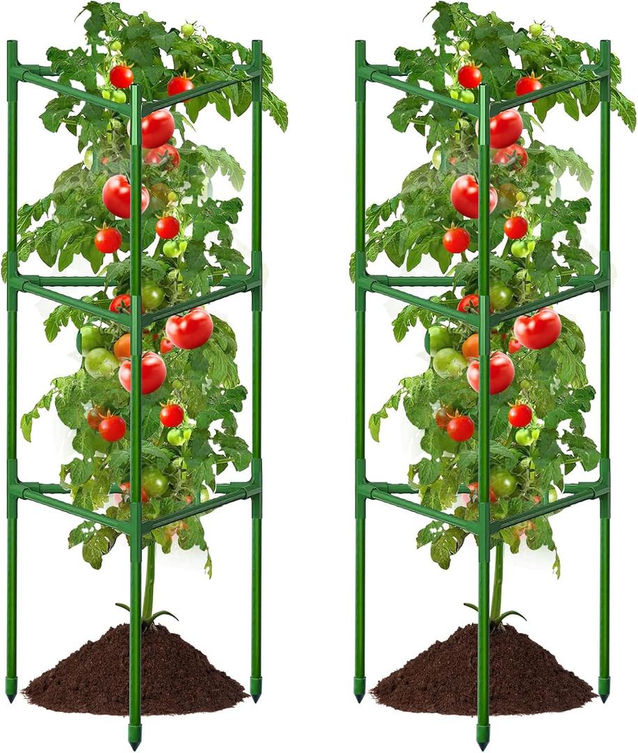 2 PCS Extra Wide Tomato Cages for Garden Up to 47.2'',Tall Metal Plant Supports for Raised Garden Bed, Foldable & Sturdy Steel Stake Cages for Tomato, Eggplant,Pepper, Pea﻿, 2 Pack