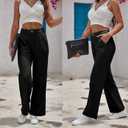 heipeiwa Women's Fleece Lined Winter Thermal Flannel Knit Wide Leg Pants Trouser Casual Dressy Outfit (Black, XL)