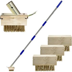 Crack Weeder with 4 Weed Brush Heads, 57 Inch Long Manual Crevice Weeding Tool, Moss Weed Puller Tool Grout Brush with Steel Handle for Deck, Walls, Paver, Patio, Walkway, Blue
