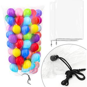 Bezente 2 Pack Balloon Bags 98.4x59 Inches Balloons Bag for Transport Extra Large Plastic Reusable Clear Storage Balloon Drop Bags with Pull Cord for Wedding,Birthday,Party Supplies