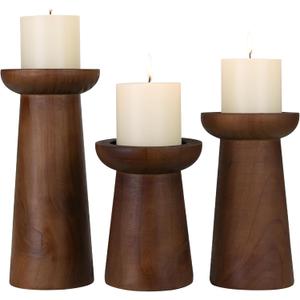 Pillar Candle Holders Set of 3 Wooden Candle Holders Decorative Wood Candlestick Holders for Living Room, Table Centerpiece for Wedding, Christmas, Party, Home - 6", 8", 10"