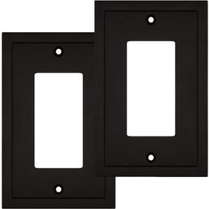 Modern Edge Decorative Wall Plate Switch Plate Outlet Cover, Durable Solid Zinc Alloy (Single Decorator 2PK, Matte Black)
