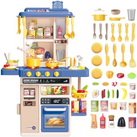deAO Play Kitchen Set for Kids  50PCS Kids Kitchen Playset Accessories with Sounds Light Steam Pretend Play Kitchen Toy Birthady Christams Gifts for Toddler Aged 3-12 Years Color :green
