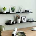 Long Floating Shelves for Wall Decor, Long Wall Mounted Storage Shelf for Bedroom, Living Room, Bathroom, Kitchen, Nursery, Display Picture Ledge Shelf with Lip Set of 2-36 Inches, Black, 35.4in