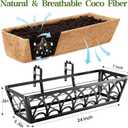 24 Inch Railing Planter Box Window Boxes Planters - 2 Pack Deck Railing Planter Boxes with Adjustable Brackets Coco Liners Balcony Planters Railing Hanging for Window Flower Boxes Outdoor Garden Decor
