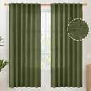 YoungsTex Olive Green Linen Semi Sheer Curtains 72 Inch Length for Living Room, Light Filtering Drape Rod Pocket Back Tab Window Treatment for Bedroom Dining, 2 Panels, 52 X 72 Inch